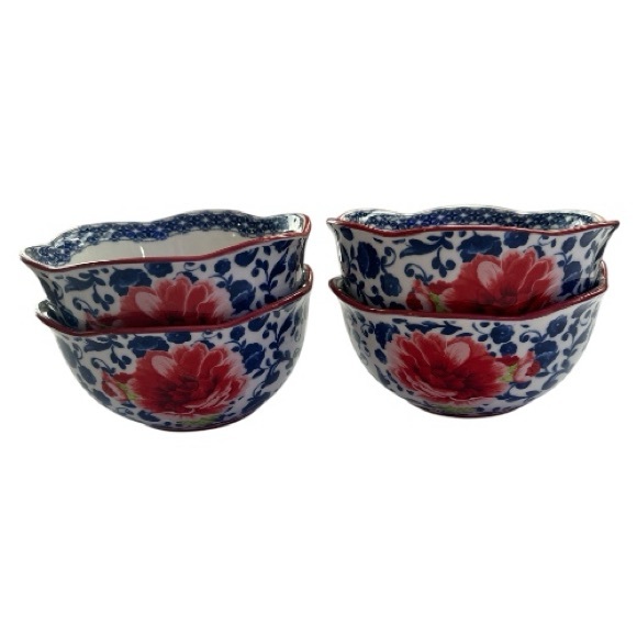 💐The Pioneer Woman Heritage Rose Cobalt Blue Soup Bowls Set of 4 - Picture 3 of 12
